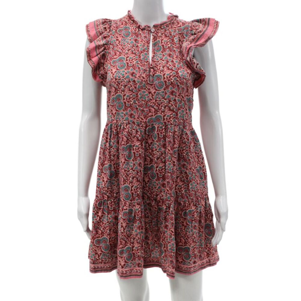 Omika Women Mini Floral Cotton Short Sleeve High Neck Dress Size XS